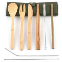 Reusable Bamboo Utensils Wooden Tableware Set Bamboo Cutlery Kitchen Accessories With Bamboo Spoon Fork Knife Straw Chopsticks